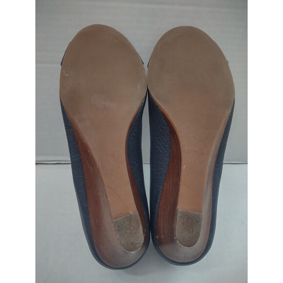 Tory Burch Size 7M Trudy Closed Toe Wedge Leather Crossgrain Navy - Picture 7 of 9